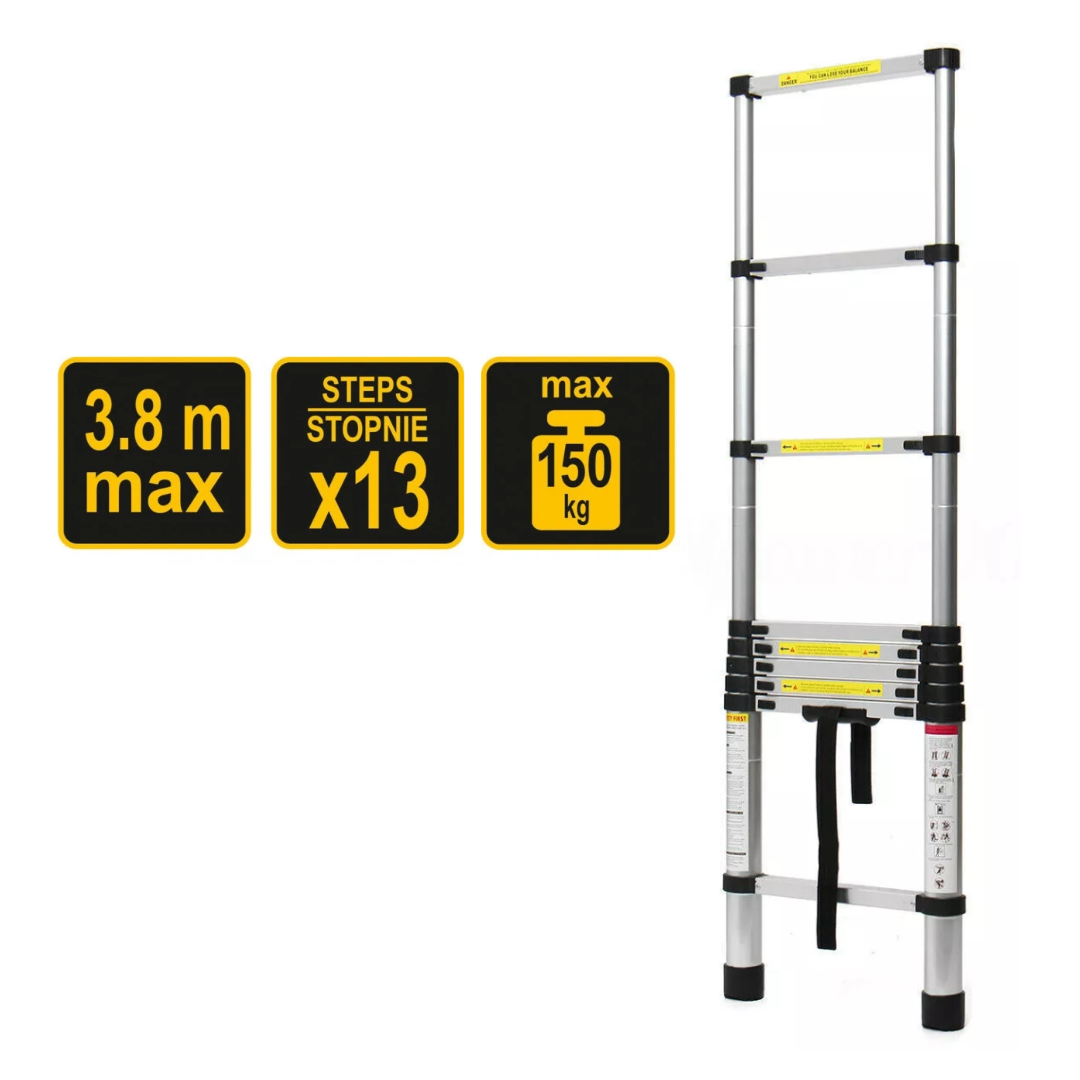 3.8m Telescopic Ladder Aluminium Extension Ladder