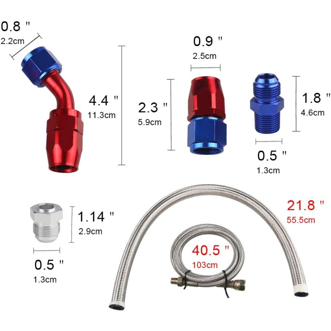 Turbo Charger Oil Drain Return Line Oil Feed Complete Kit Fit for T3 T4 GT35 T70 T66