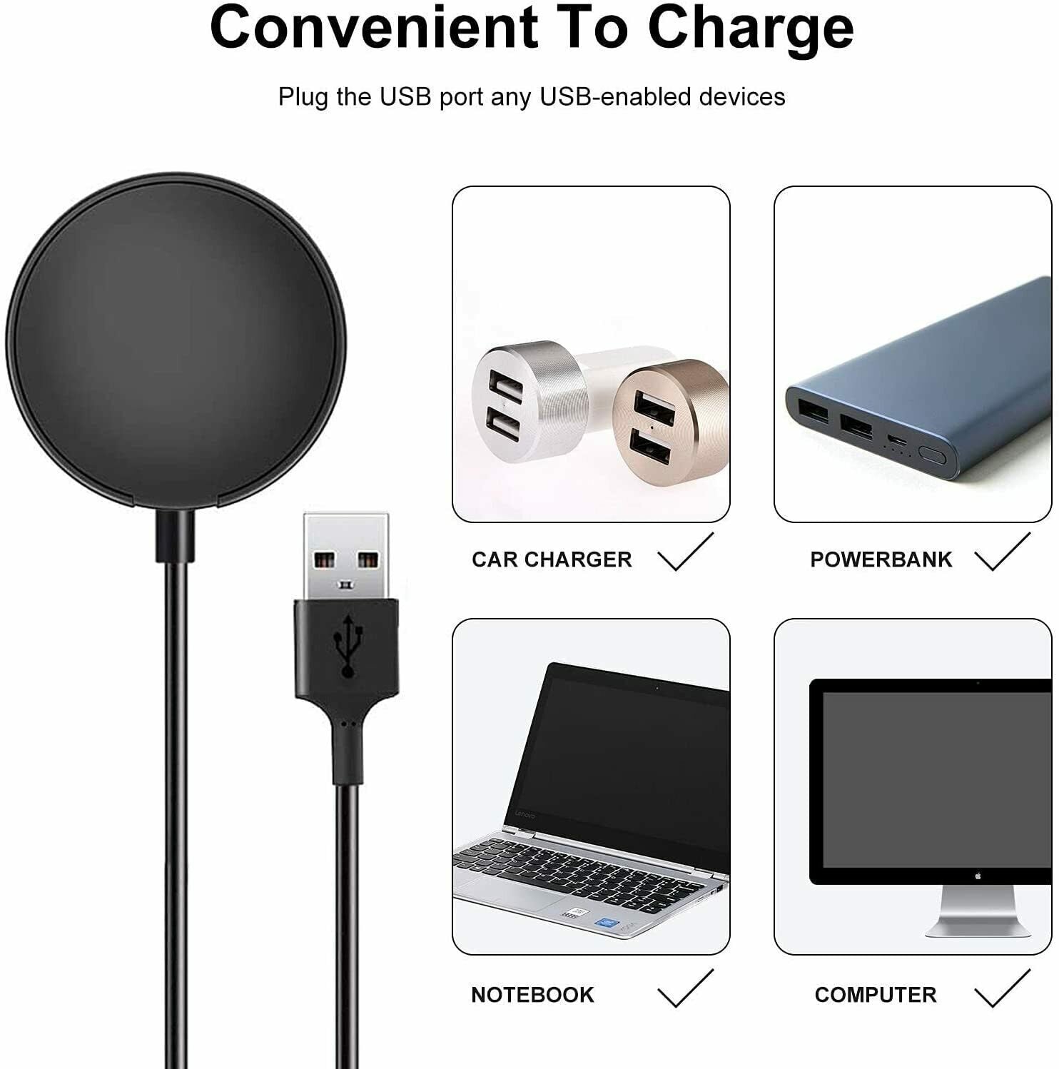 Samsung Watch Charger For Watch 3 4 5 6 7 Active 1 2 (USB)
