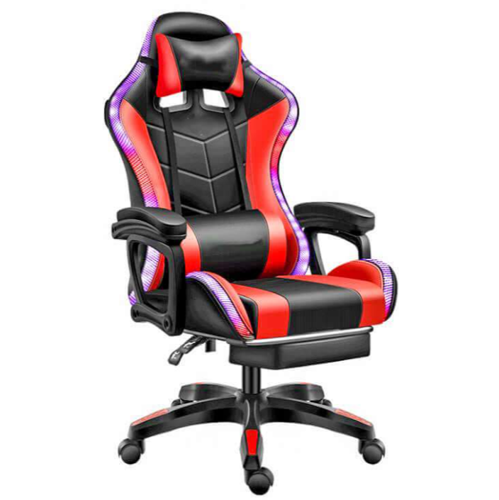 Gaming Chair with Bluetooth Speaker and RGB Light (Red and Black)