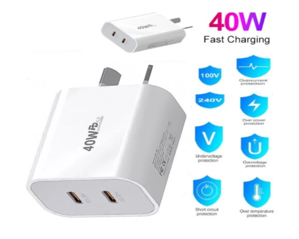 40W DUAL USB C PD Fast Charging Wall USB C Charger Power Adapter Type C