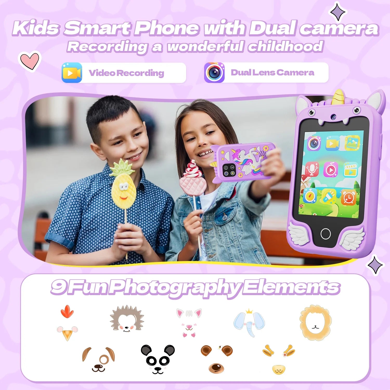 Smart Phone with 8GB Card & Holographic Pyramid 2.8"Touchscreen Learning Toy For Girl Boy