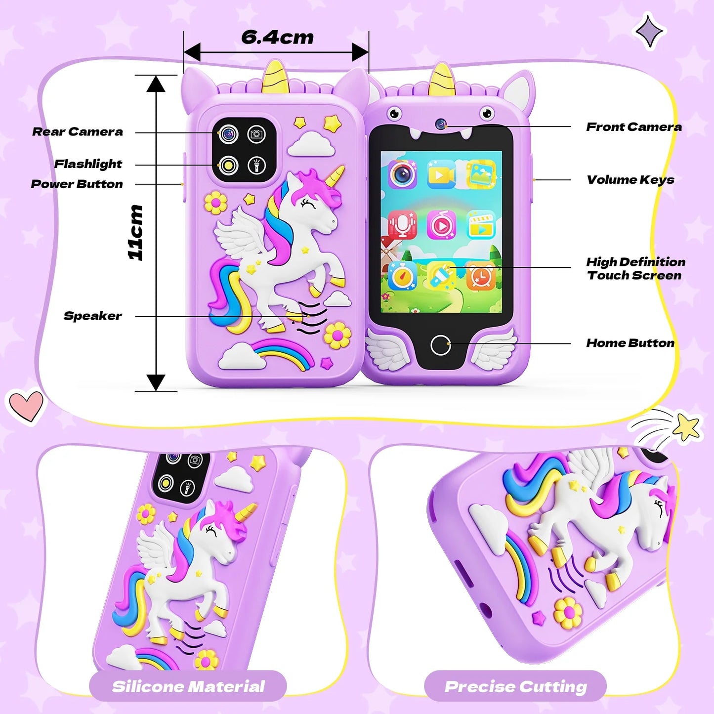 Smart Phone with 8GB Card & Holographic Pyramid 2.8"Touchscreen Learning Toy For Girl Boy
