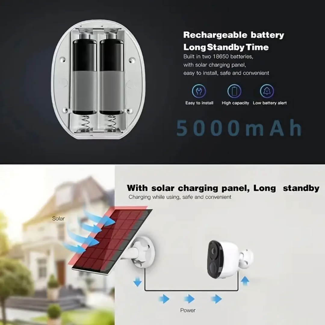 Solar CCTV Wireless Camera Indoor and Outdoor Wifi HD 2k Resolution Home Security Surveillance Video