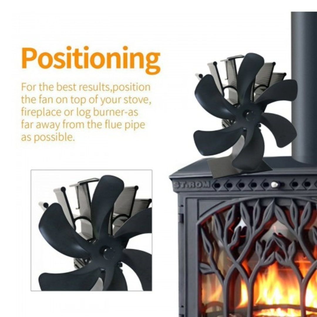 Stove Fan Fireplace Heat Fan with 6 Blades (Black)