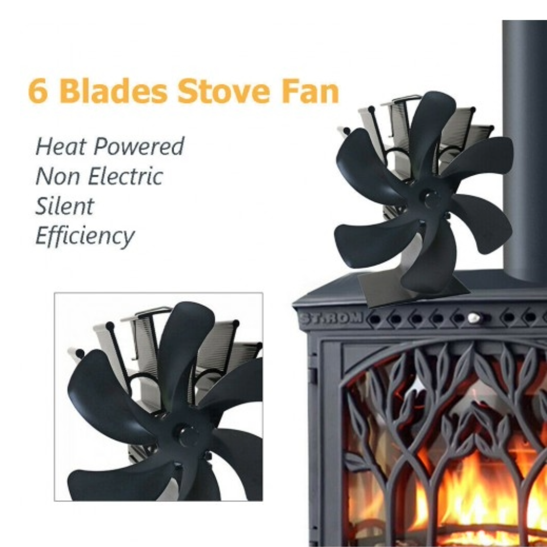 Stove Fan Fireplace Heat Fan with 6 Blades (Black)