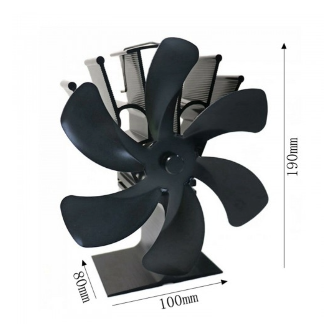 Stove Fan Fireplace Heat Fan with 6 Blades (Black)