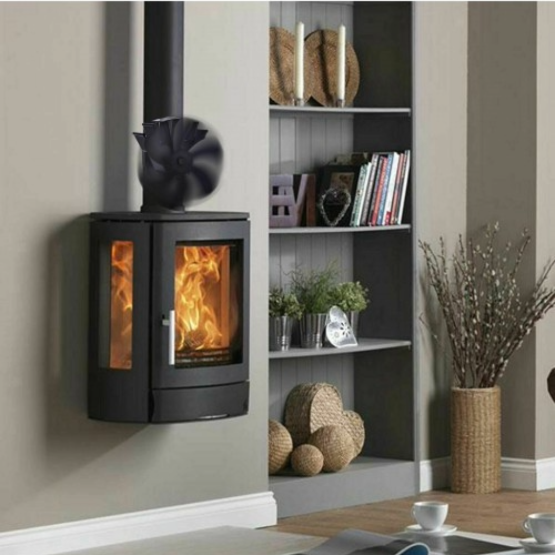 Stove Fan Fireplace Heat Fan with 6 Blades (Black)