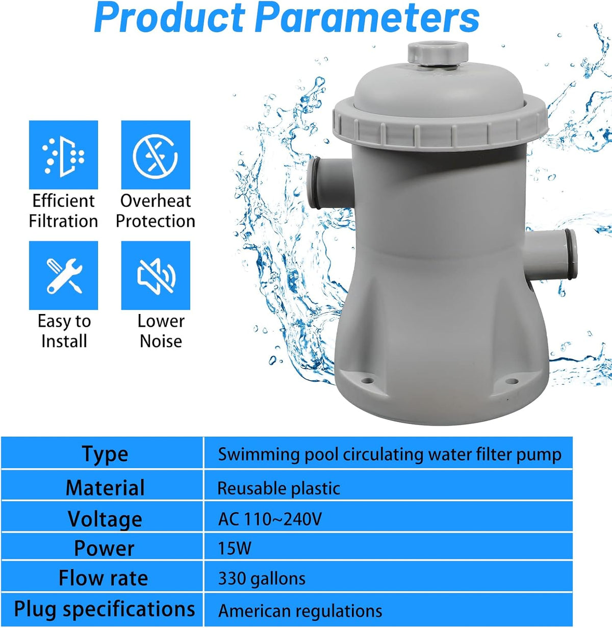 Filter Pump Swimming Pool 330gal 25W 230V