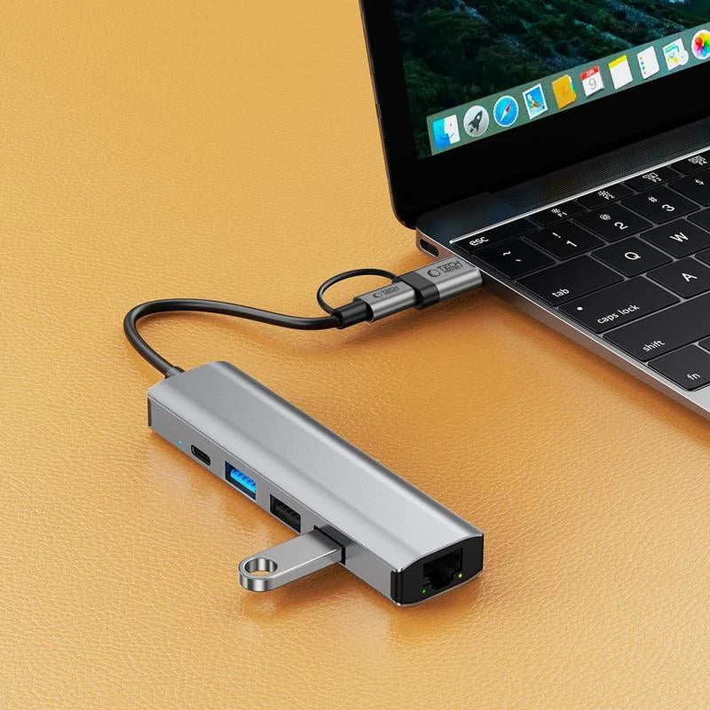 5-in-1 USB Multi-Port Type C Hub USB-C Docking Station with Ethernet