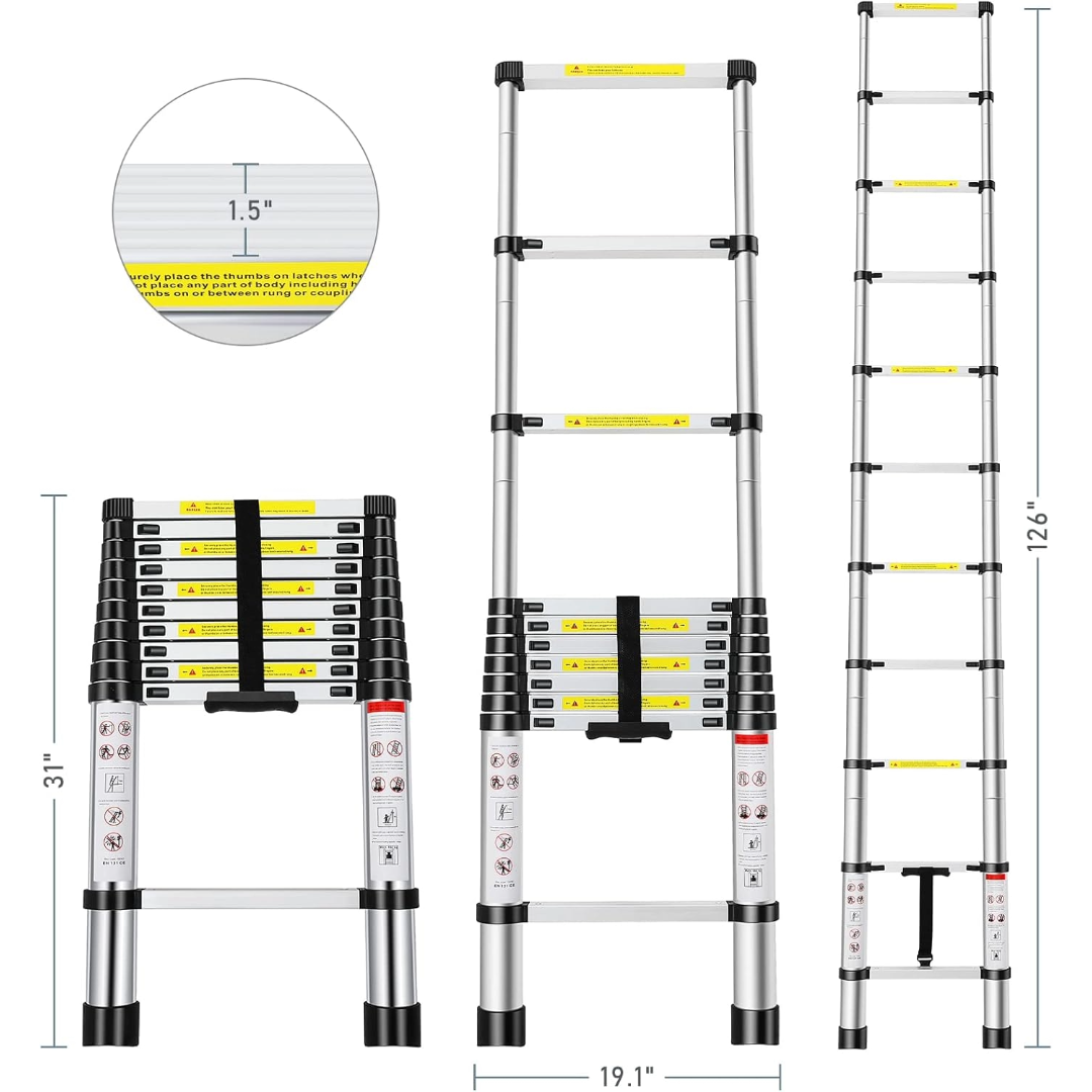 VEVOR Telescopische ladder van aluminium, uittrekbaar, hoogte max. 3,2 m, draagbaar 8,2 kg, uittrekbare ladder van aluminium, draagbaar, ruimtebesparend, maximale draagkracht 170 kg voor reparaties VEVOR Telescopische ladder van aluminium, uittrekbaar, hoogte max. 3,2 m, draagbaar 8,2 kg, uittrekbare ladder van aluminium, draagbaar, ruimtebesparend, maximale draagkracht 170 kg voor reparaties