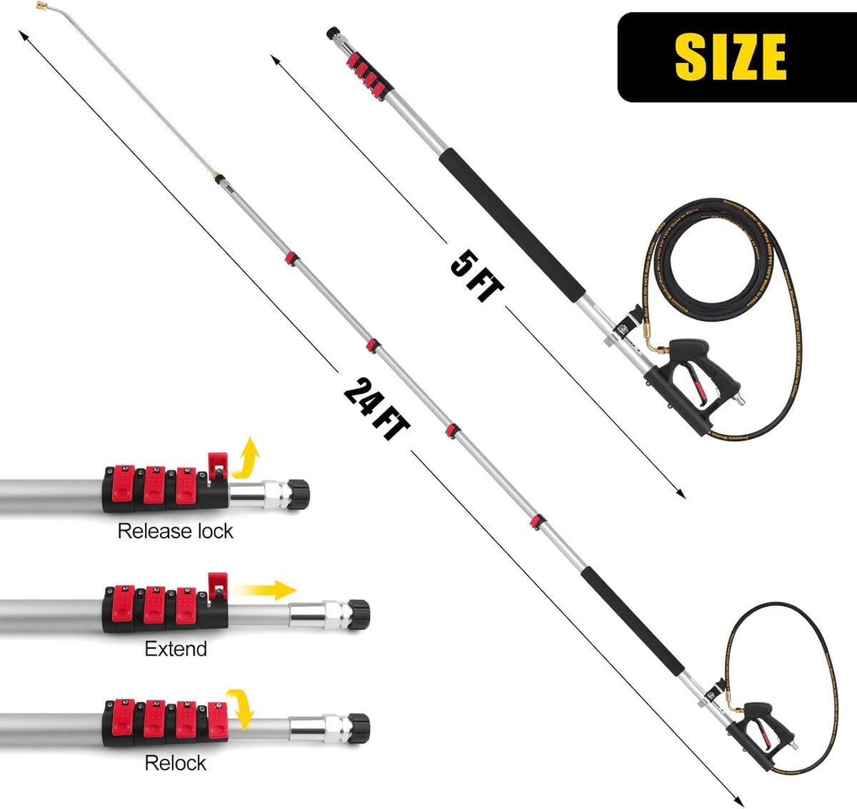 Telescoping Pressure Washer 7.3m Pole with Harness