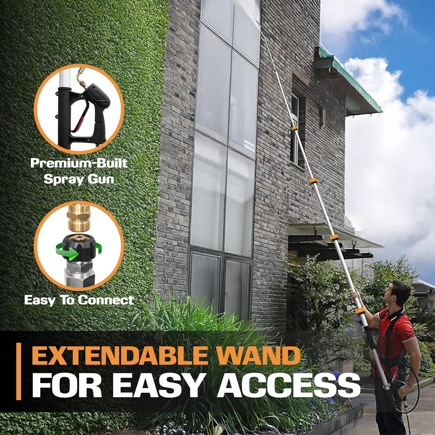 Telescoping Pressure Washer 7.3m Pole with Harness