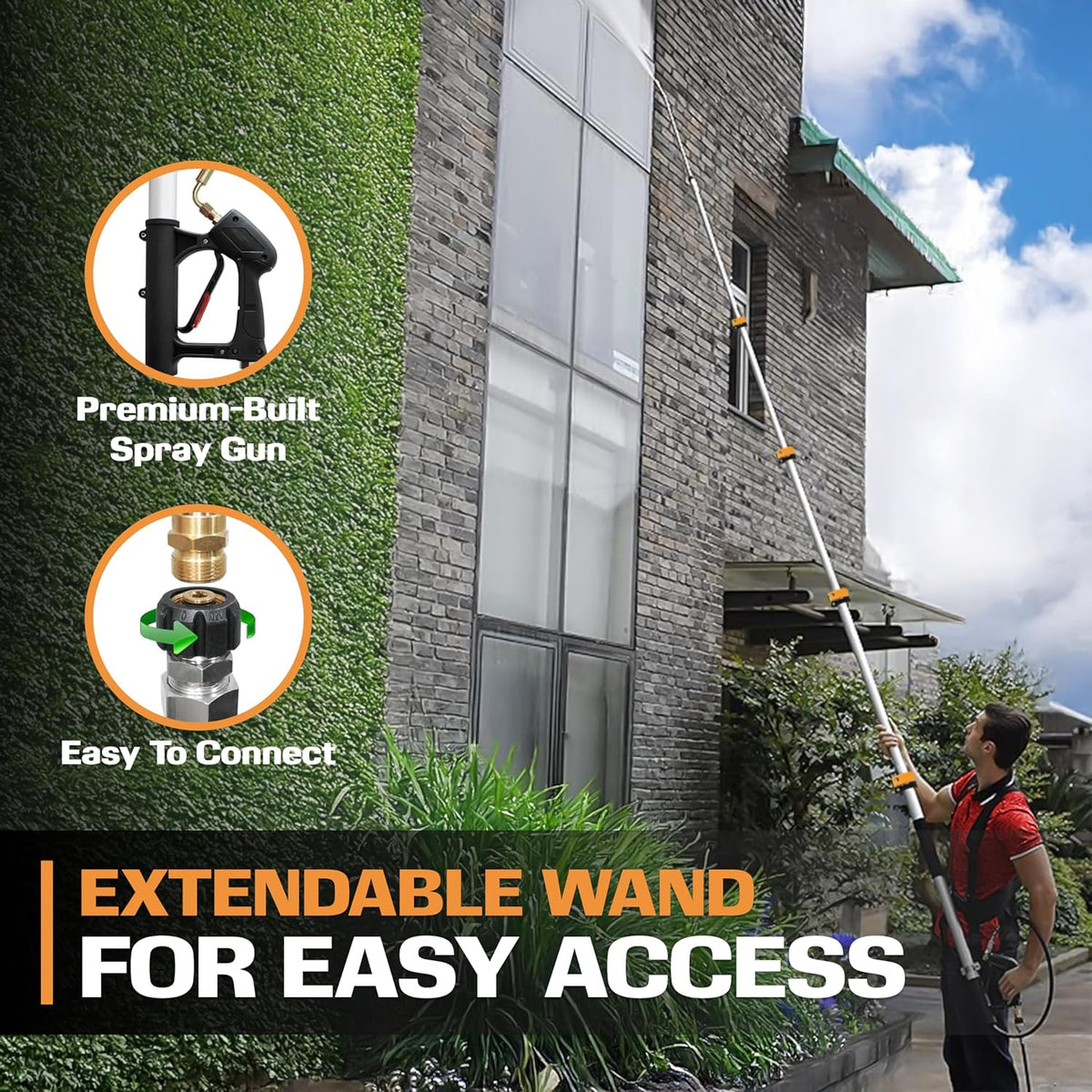 Telescoping Pressure Washer 7.3m Pole with Harness