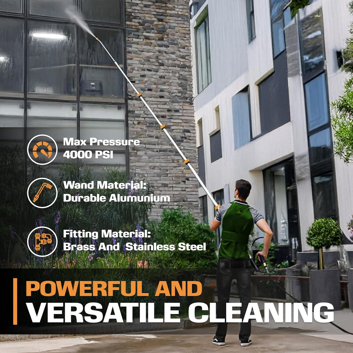 Telescoping Pressure Washer 7.3m Pole with Harness