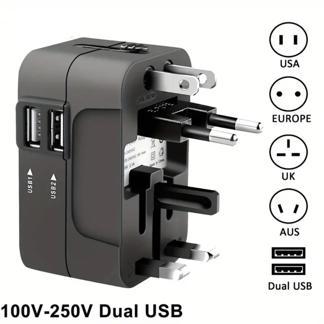 Worldwide All in One Universal Travel Adaptor with Dual USB Charging Ports