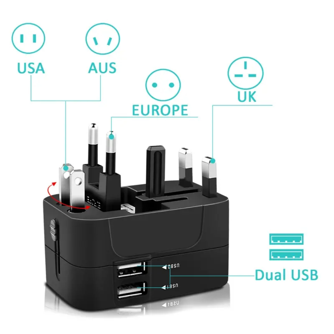 Worldwide All in One Universal Travel Adaptor with Dual USB Charging Ports