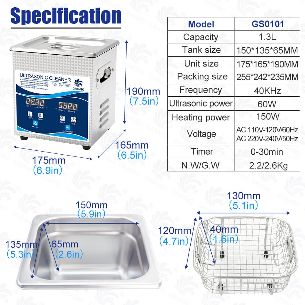 Ultrasonic Cleaner 1.3L Jewellery Cleaner