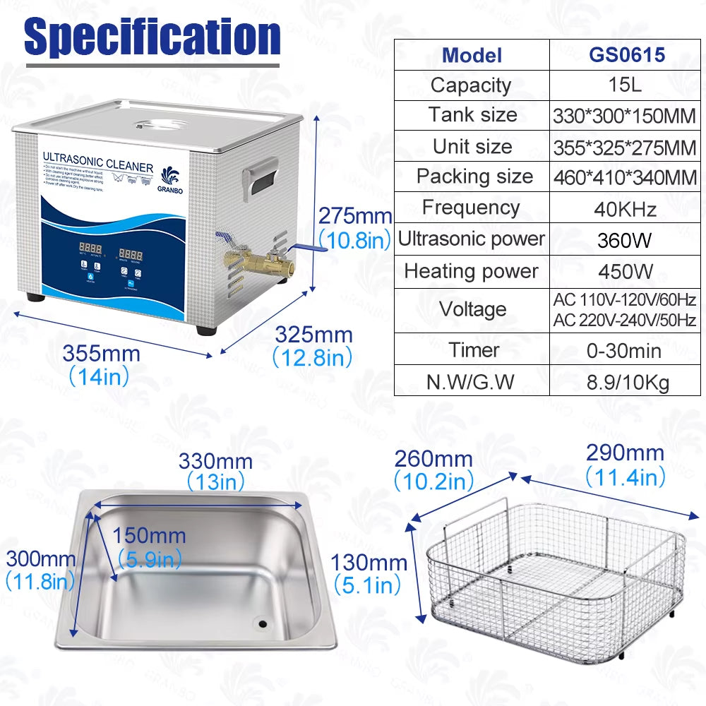Ultrasonic Cleaner 15L