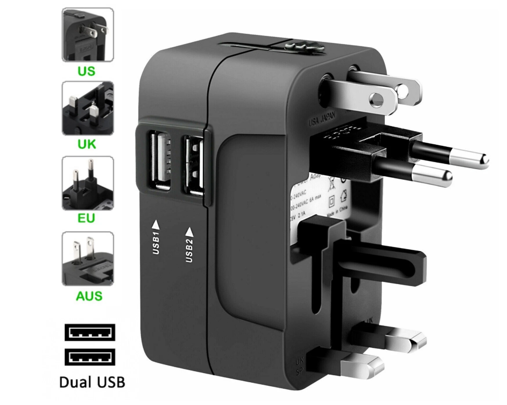 Worldwide All in One Universal Travel Adaptor with Dual USB Charging Ports