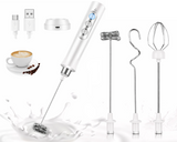 Electric Milk Frother Rechargeable Whisk Mixer Stirrer (White)