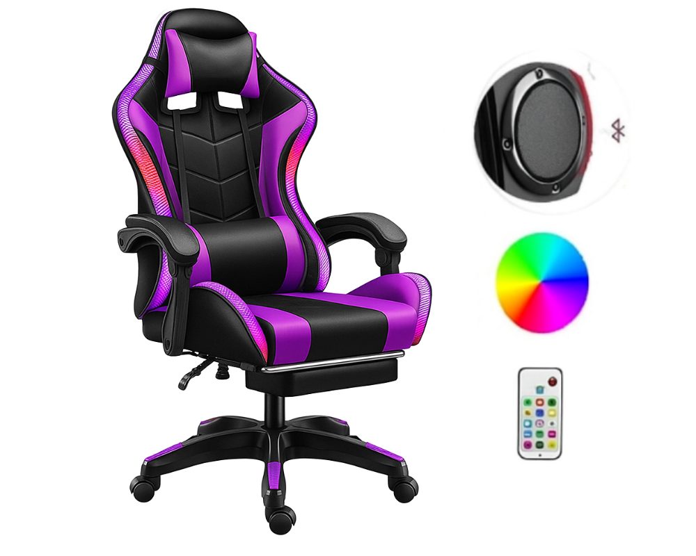 Gaming Chair with Speaker and RGB LED Purple