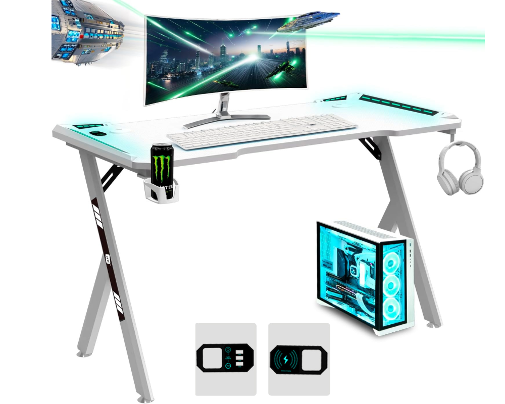 Gaming Desk Table 140CM Computer Tables Wireless Charger