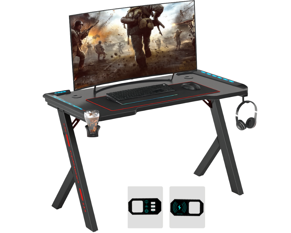Gaming Desk Table 140CM Computer Tables Wireless Charger