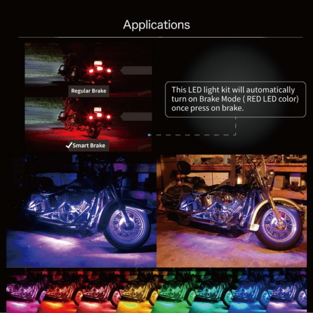 6Pcs Car Motorcycle RGB LED Neon Under Glow Light Strip Wireless Kit Remote