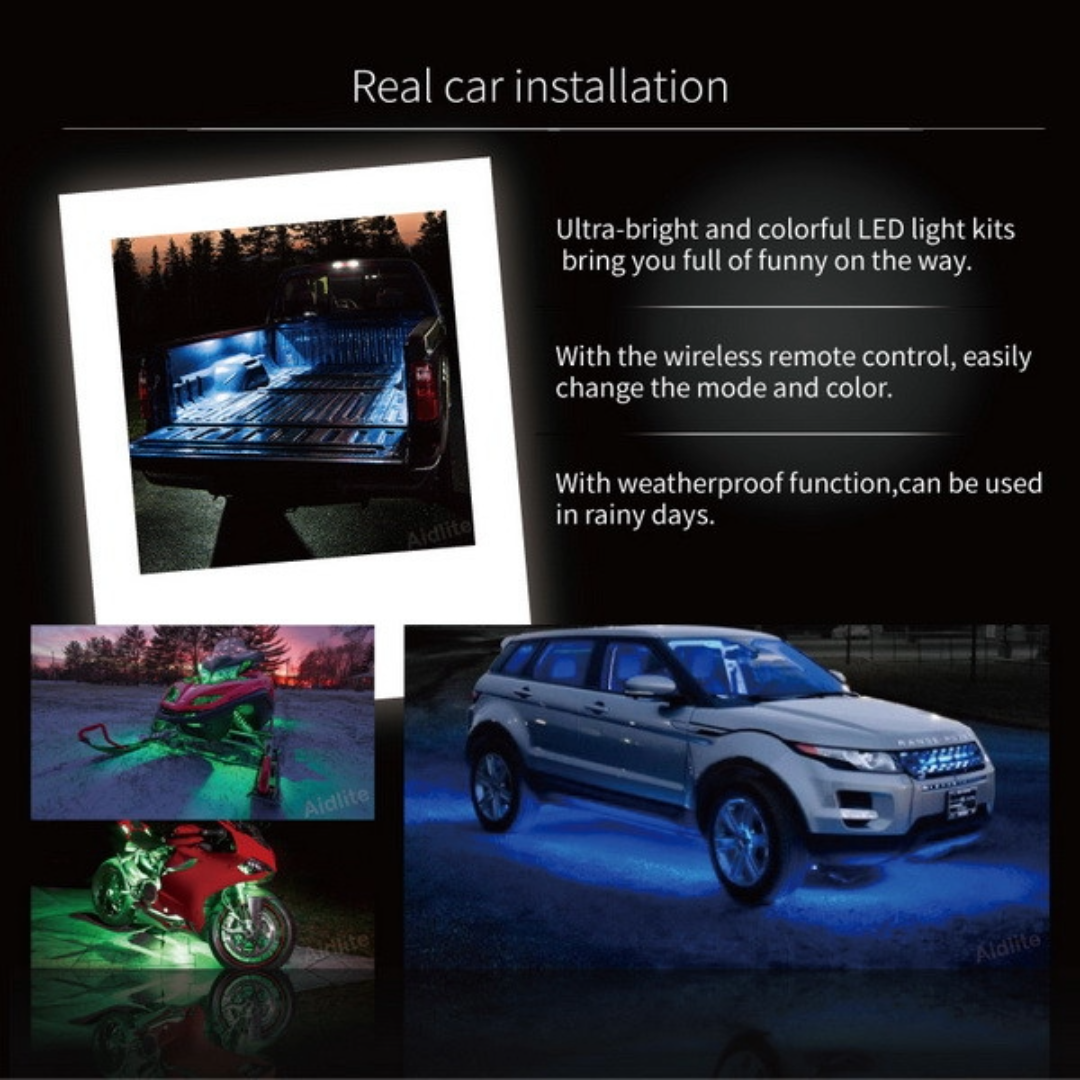 6Pcs Car Motorcycle RGB LED Neon Under Glow Light Strip Wireless Kit Remote
