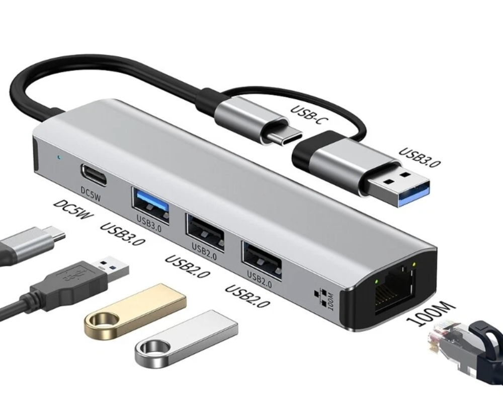5-in-1 USB Multi-Port Type C Hub USB-C Docking Station with Ethernet