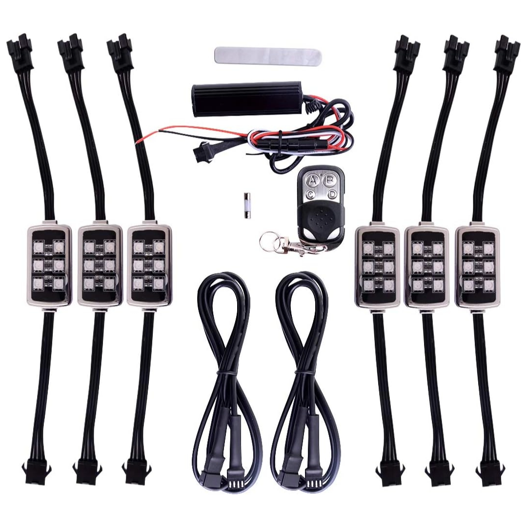 6Pcs Car Motorcycle RGB LED Neon Under Glow Light Strip Wireless Kit Remote