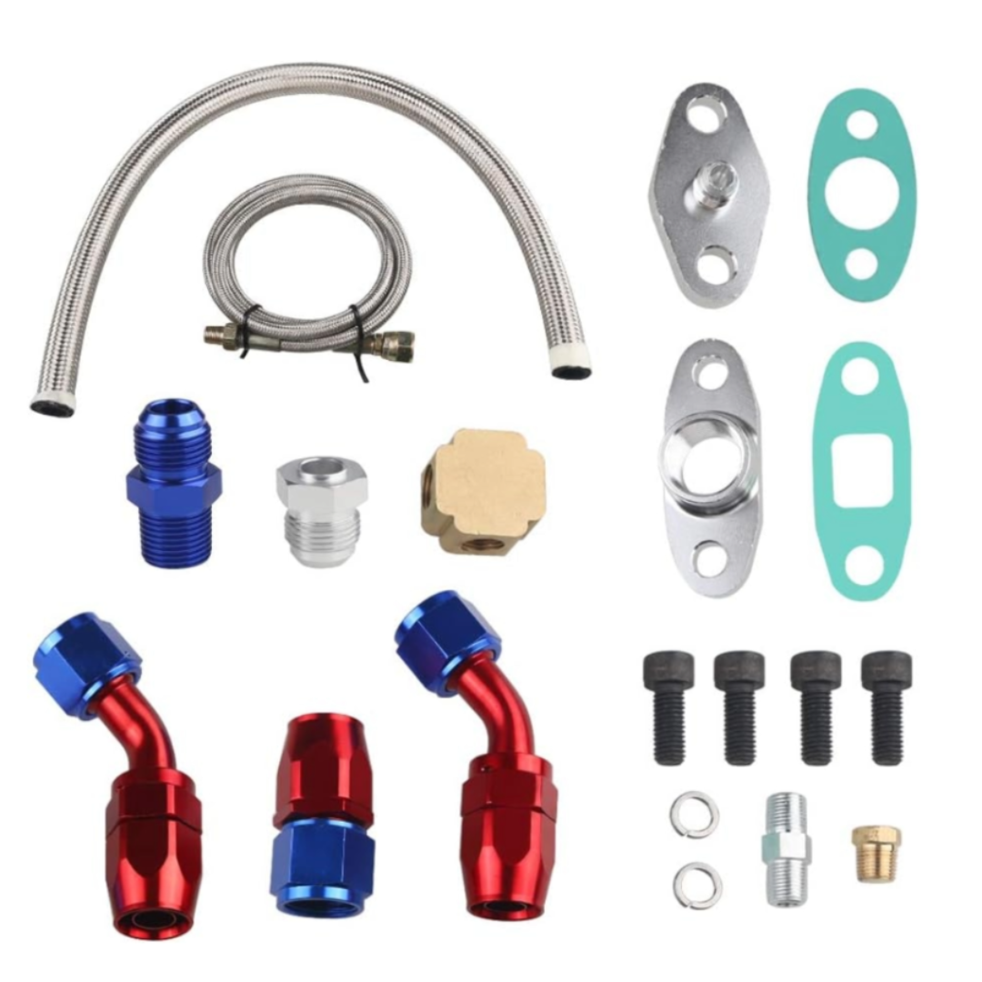 Turbo Charger Oil Drain Return Line Oil Feed Complete Kit Fit for T3 T4 GT35 T70 T66