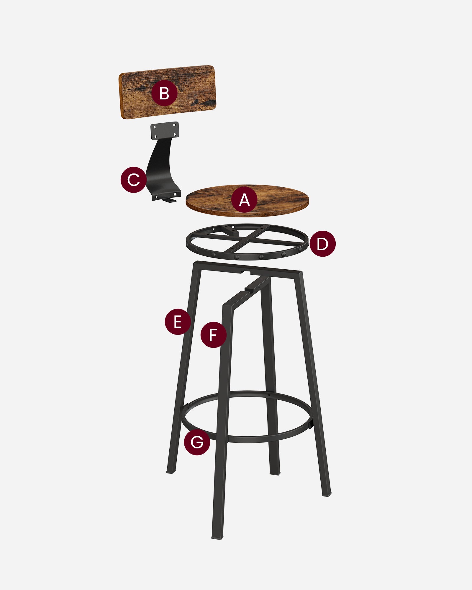 Vasagle Bar Stools Chairs Set of 2 - Rustic Brown