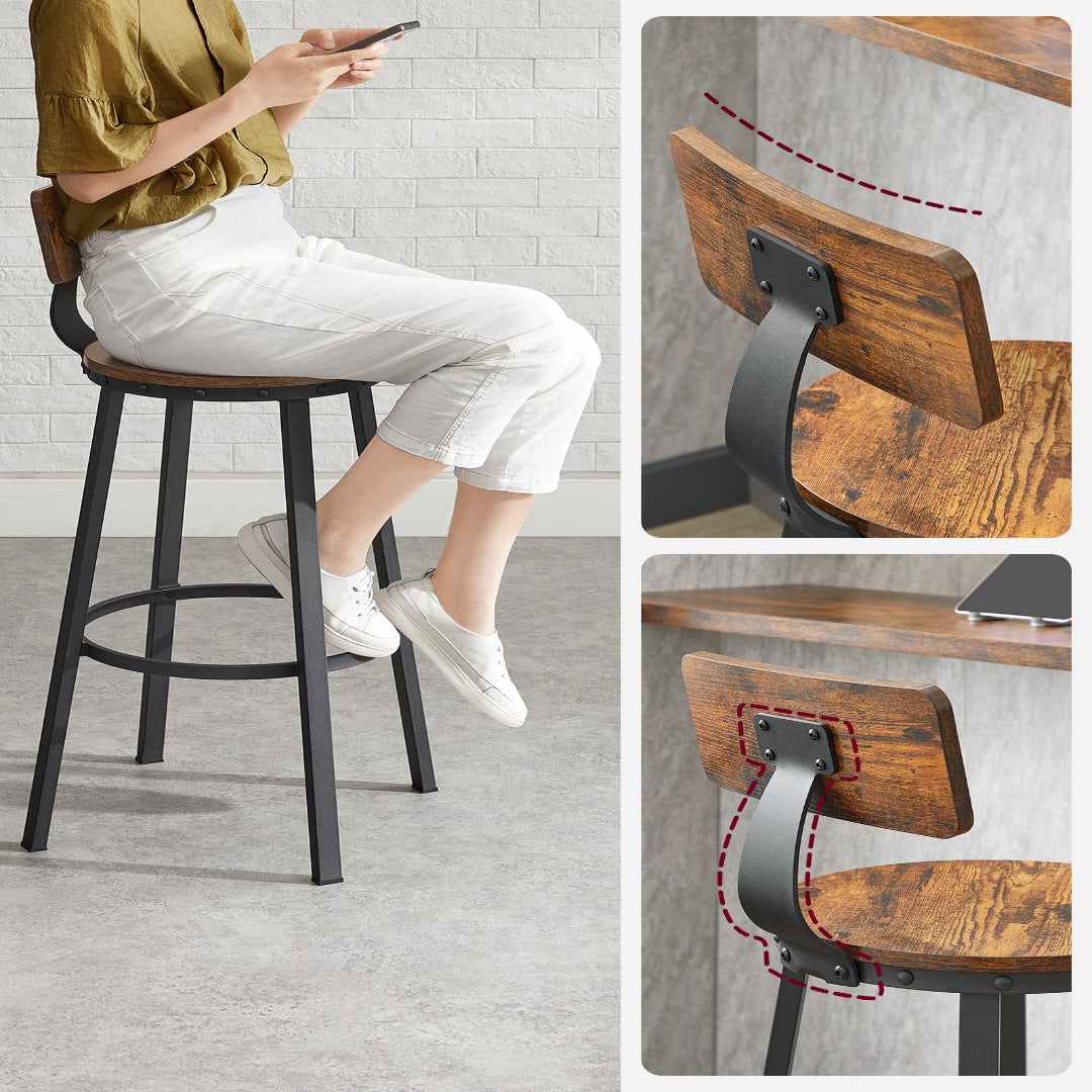 Vasagle Bar Stools Chairs Set of 2 - Rustic Brown