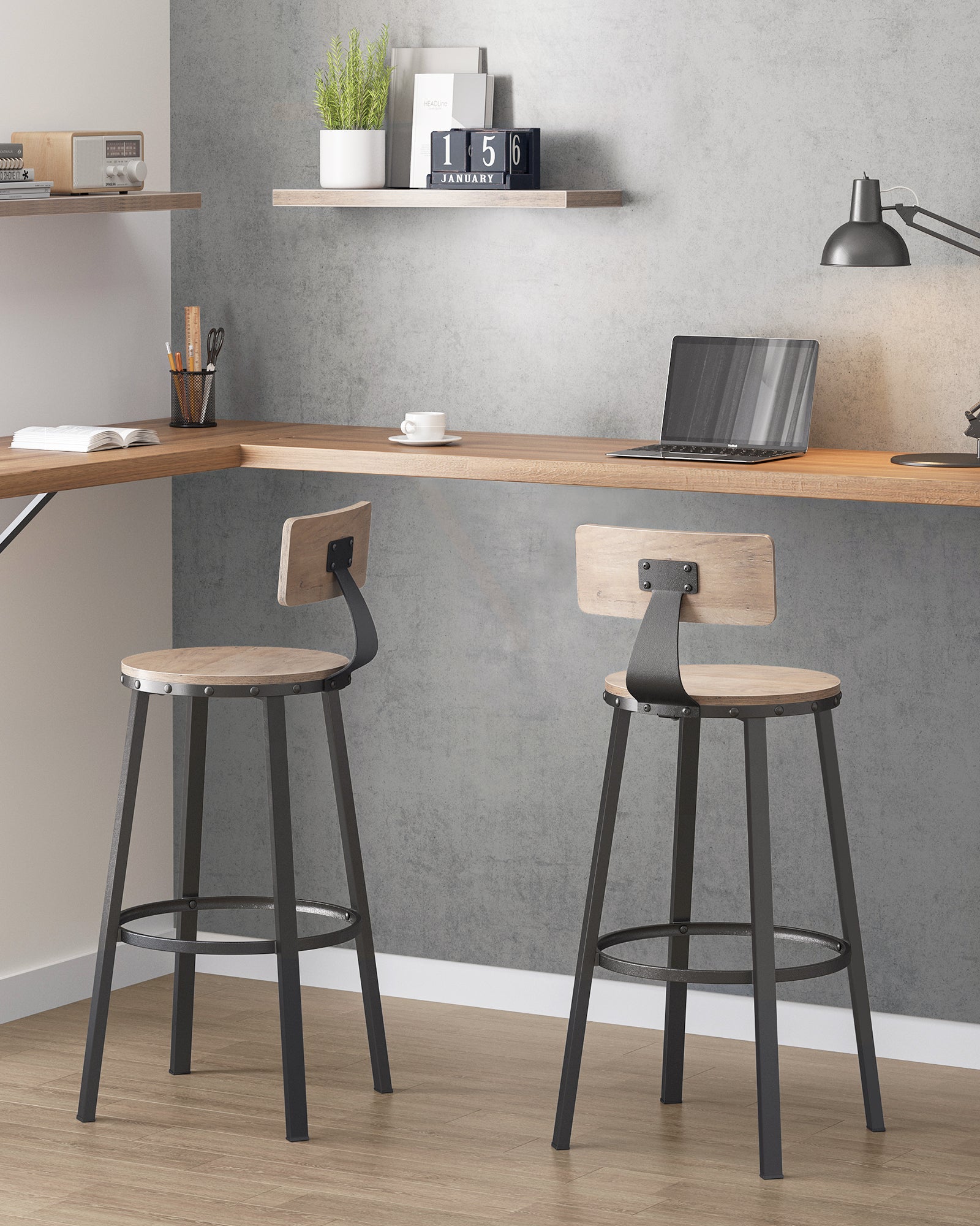 VASAGLE Bar Stools Chairs Set of 2 - Greige