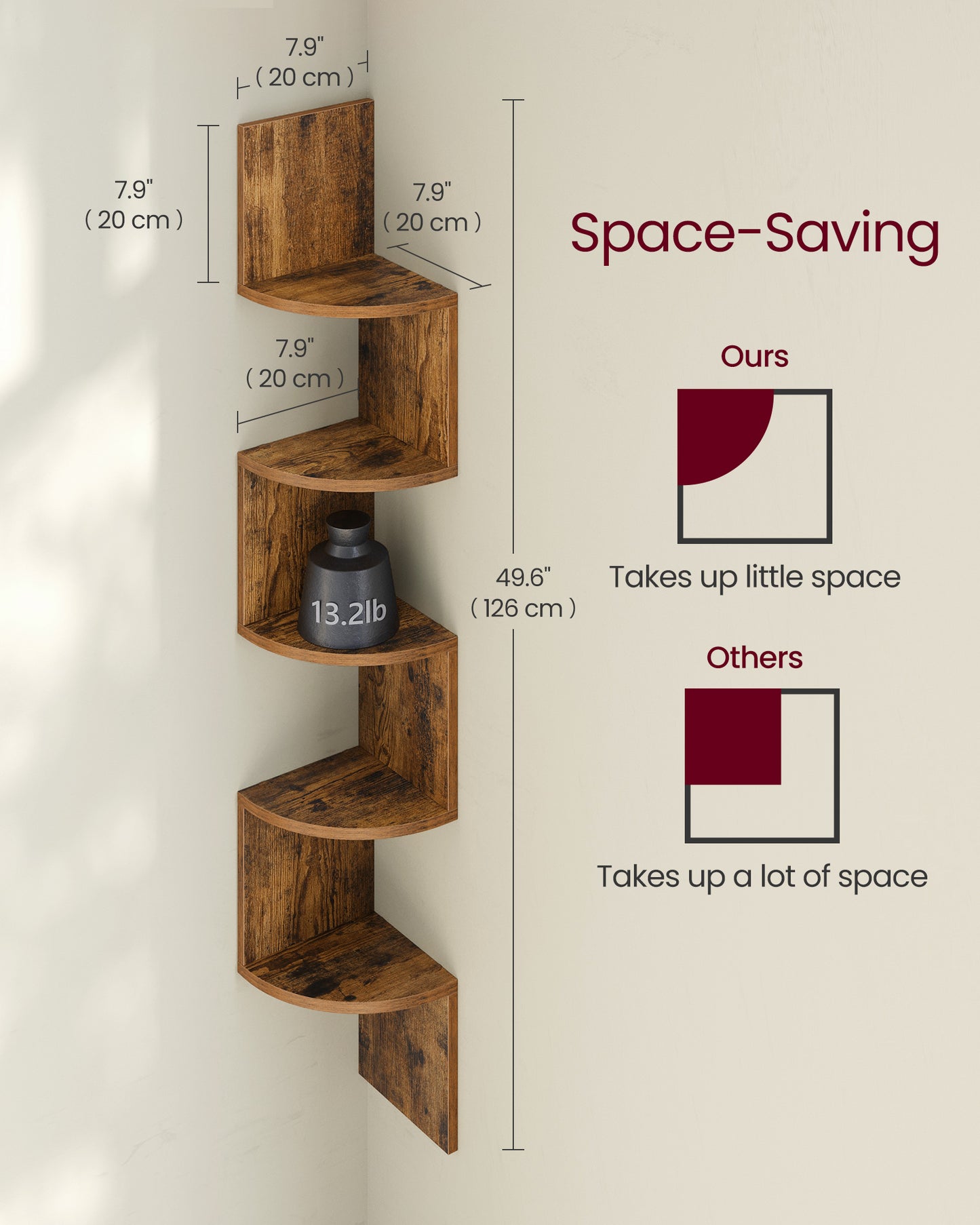Vasagle 5-tier Floating Wall Bookshelf - Rustic Brown
