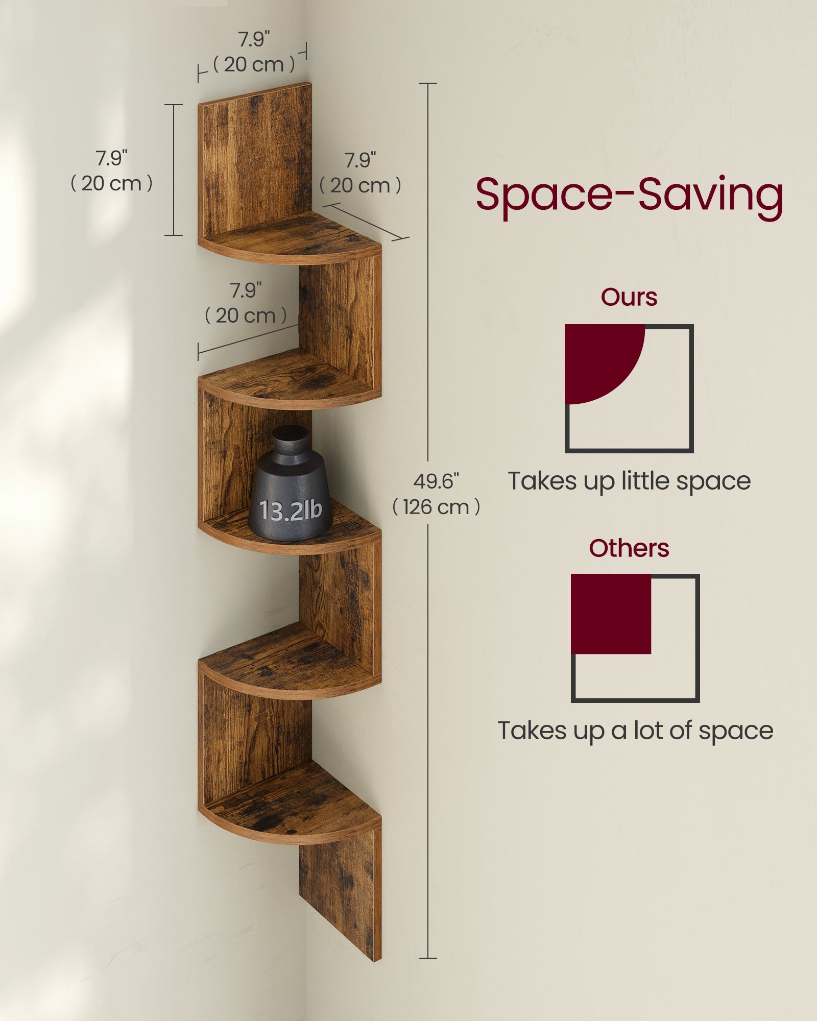 Vasagle 5-tier Floating Wall Bookshelf - Rustic Brown
