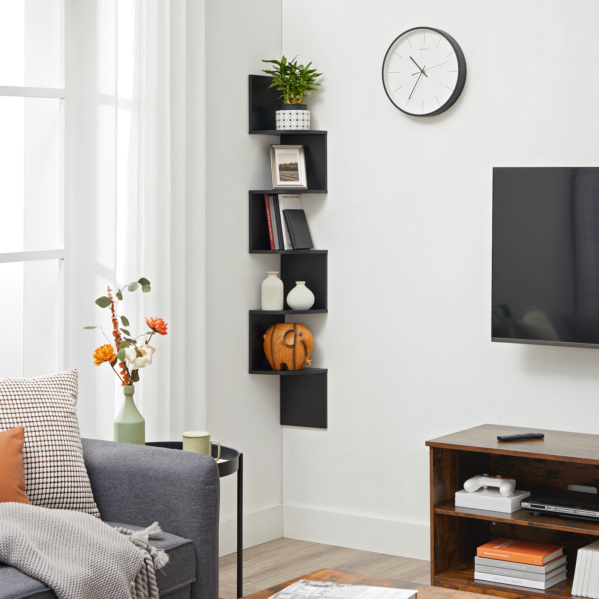 VASAGLE Corner Bookshelf 5-Tier - Black