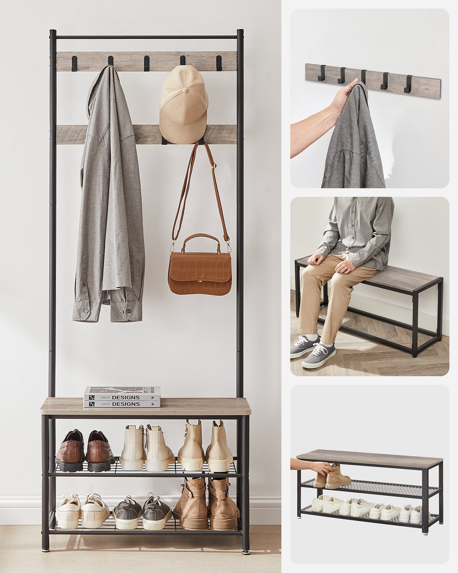 VASAGLE Coat Rack Stand Shoe Rack