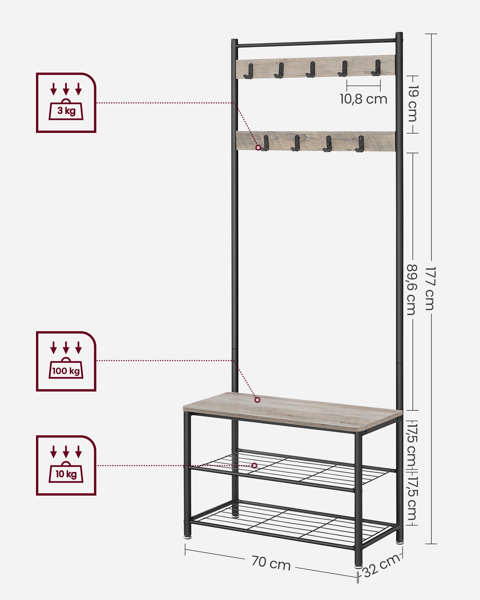 VASAGLE Coat Rack Stand Shoe Rack