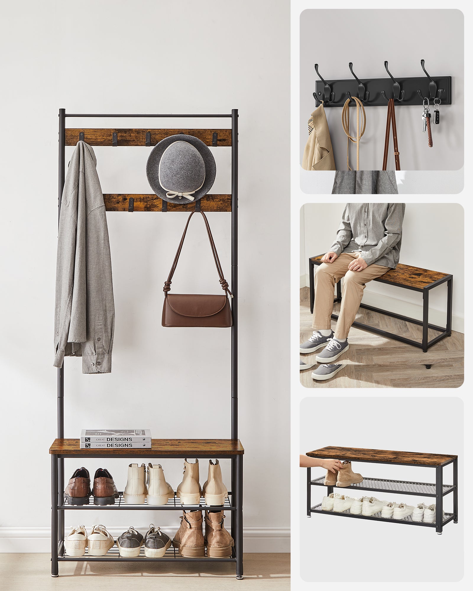 VASAGLE Coat Rack Stand Shoe Rack