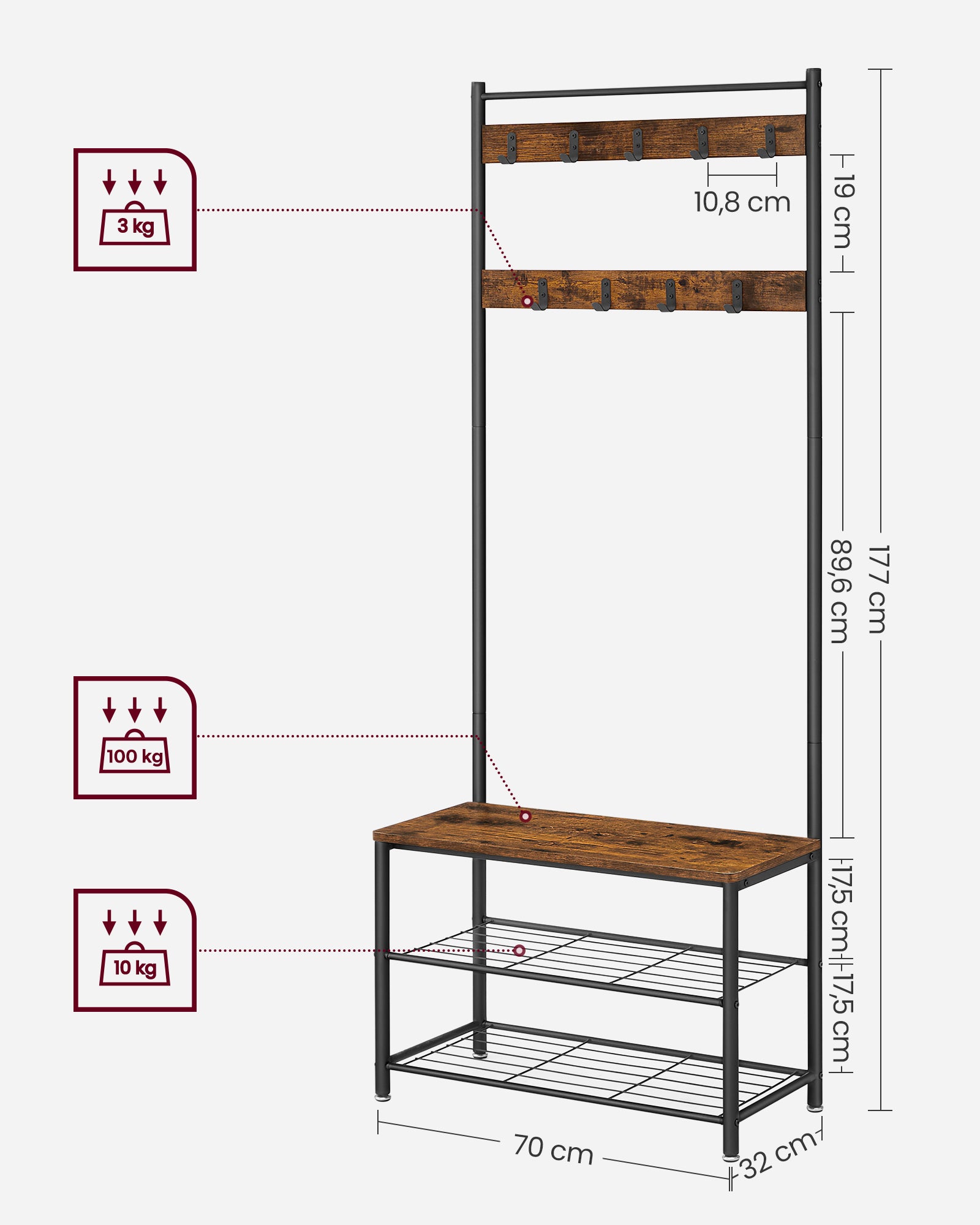VASAGLE Coat Rack Stand Shoe Rack
