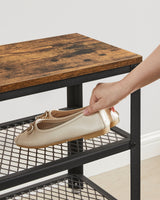 VASAGLE Shoe Storage Bench Rack with 2 Shelves - Rustic Brown