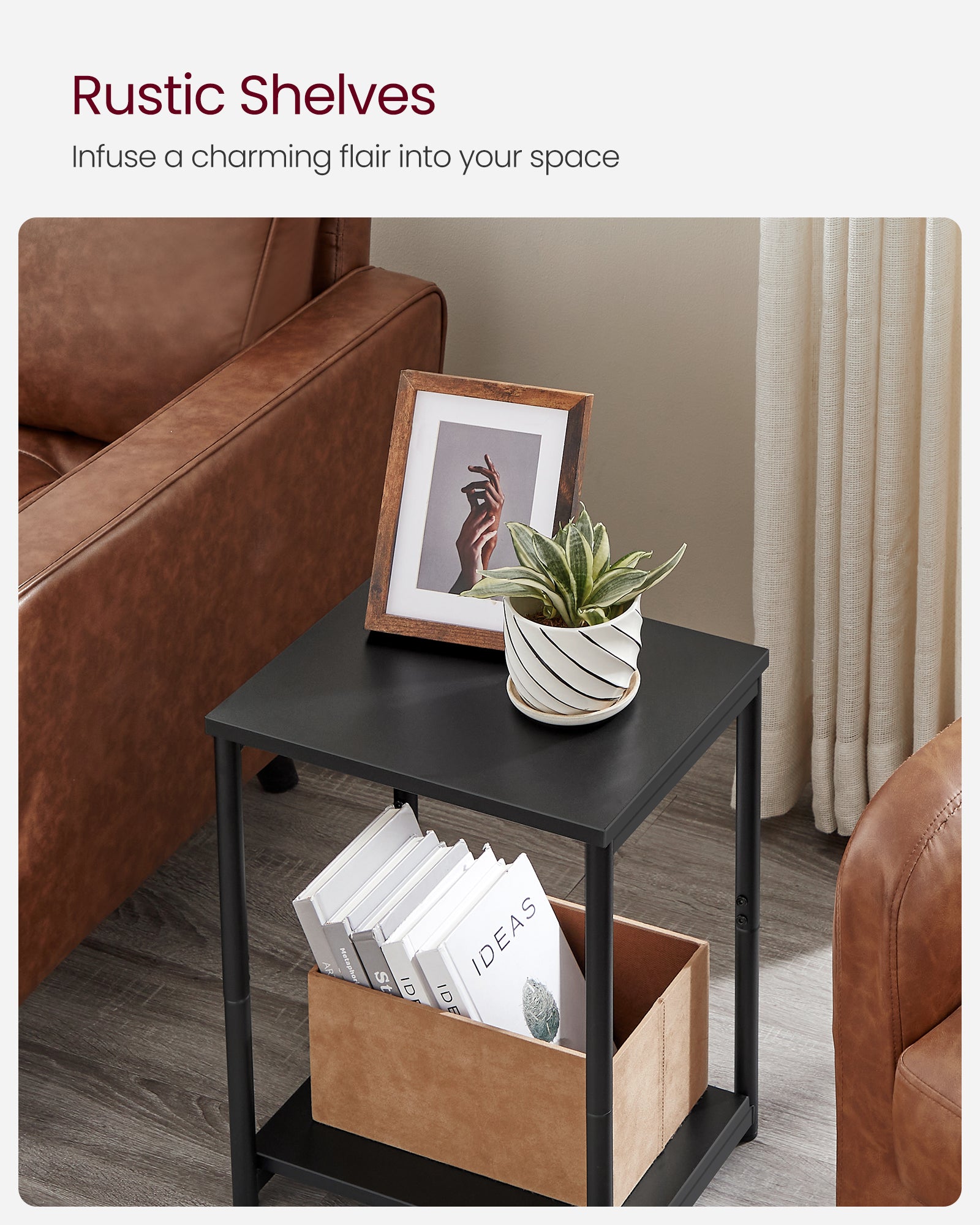 VASAGLE Bed Side Tables End Table (Black)