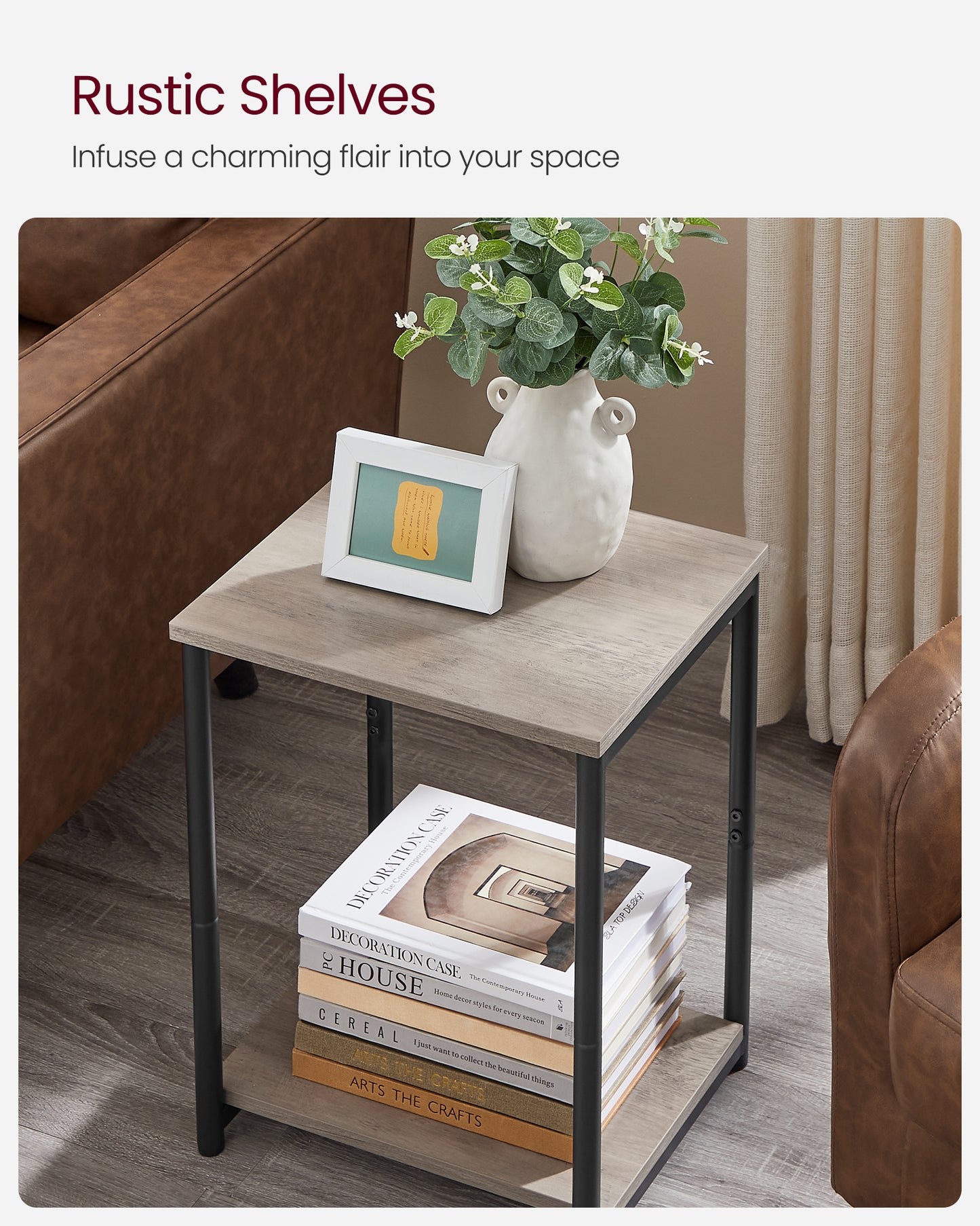 VASAGLE Bed Side Tables End Table (Greige)