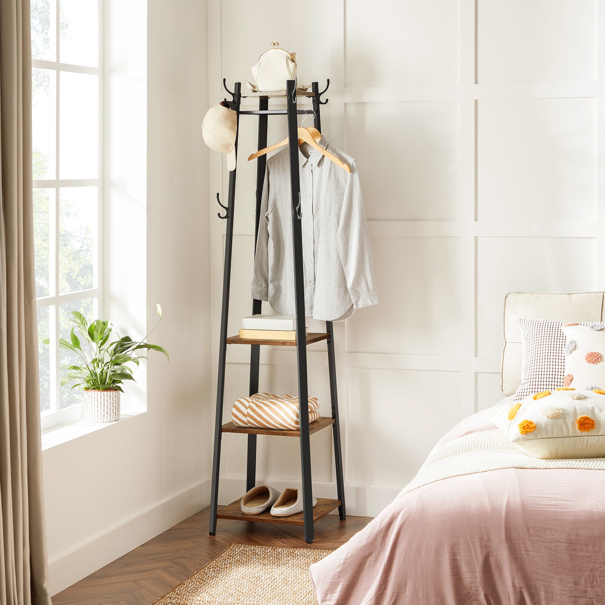 VASAGLE Industrial Coat Rack Stand - Rustic Brown