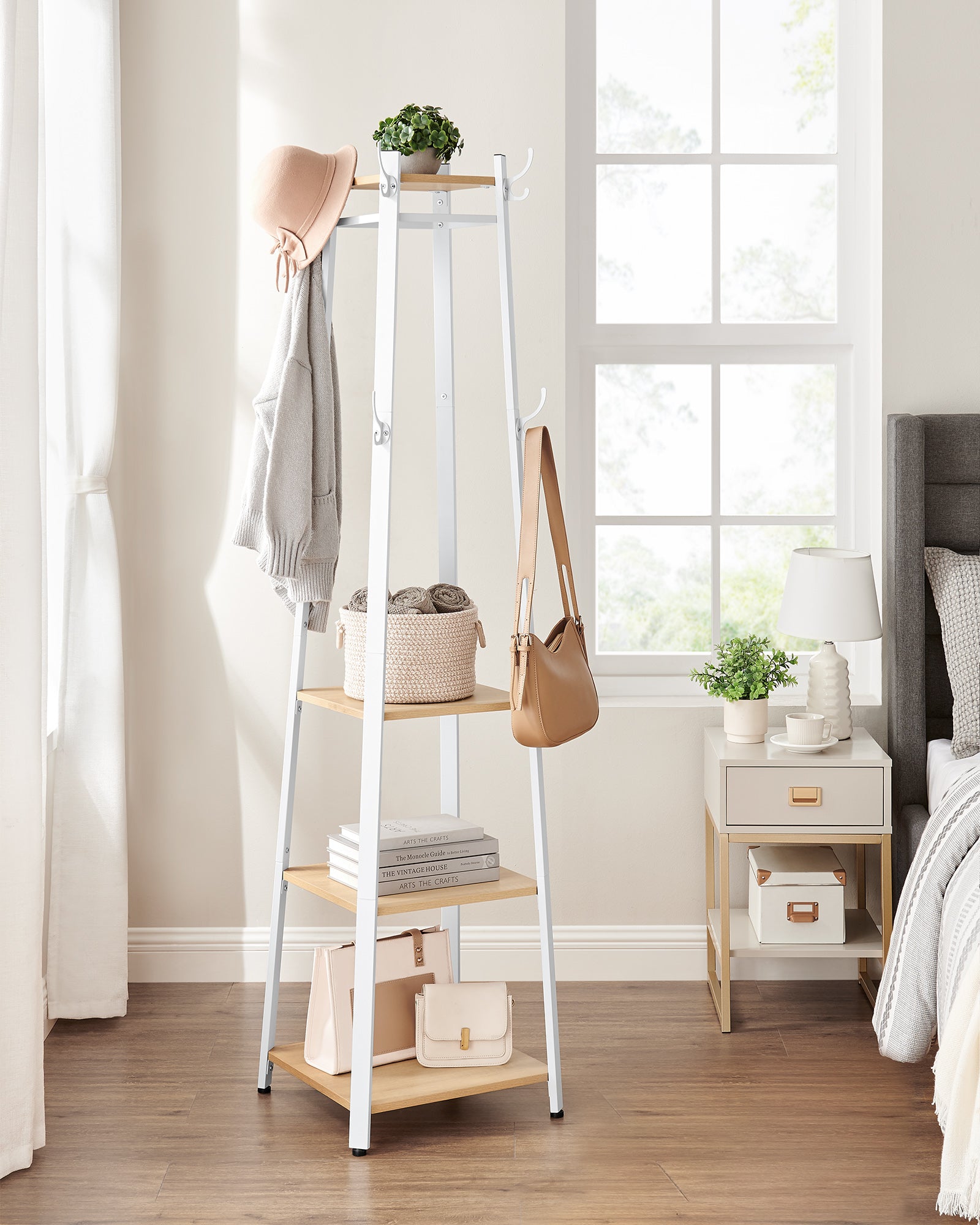 VASAGLE Industrial Coat Rack Stand - Oak