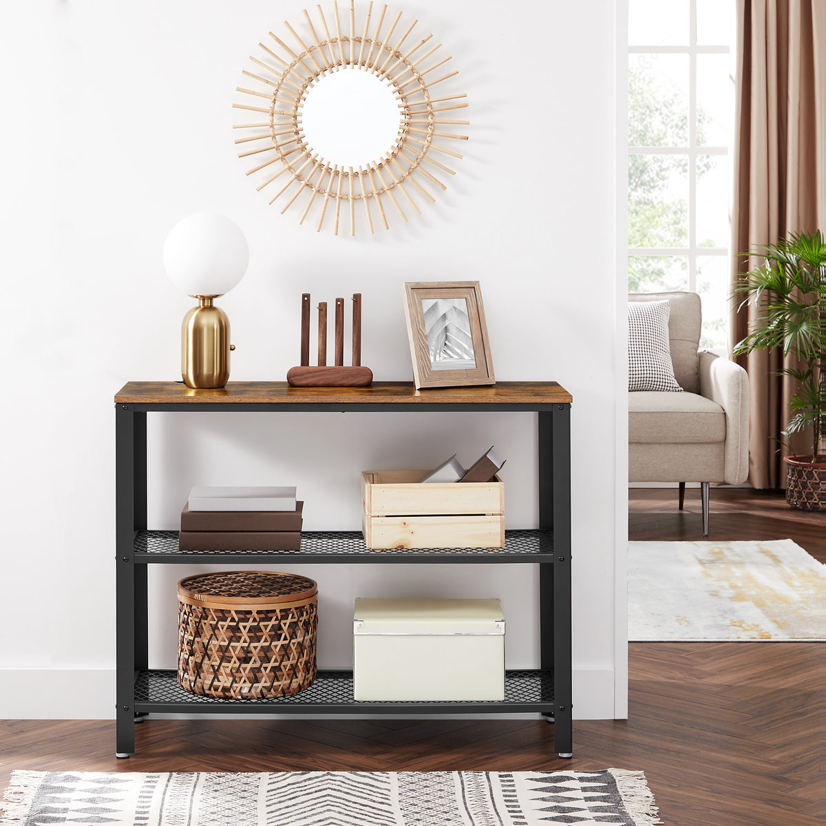 VASAGLE Industrial Console Table Hallway Table With Shelves