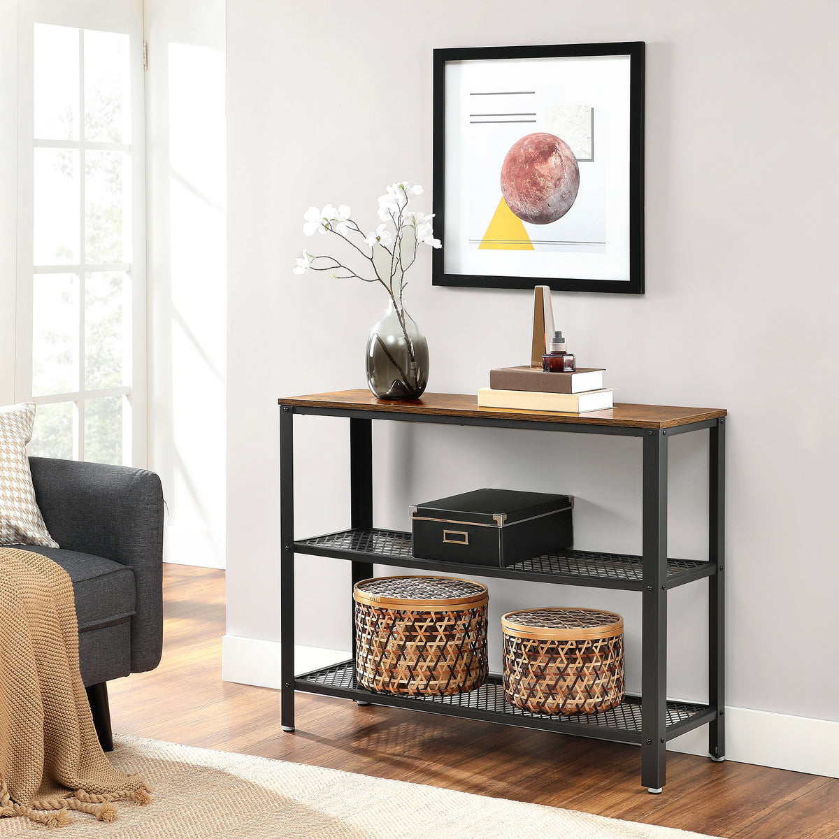VASAGLE Industrial Console Table Hallway Table With Shelves